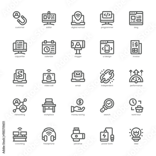 Digital Nomad Icon pack for your website, mobile, presentation, and logo design. Digital Nomad Icon outline design. Vector graphics illustration and editable stroke.