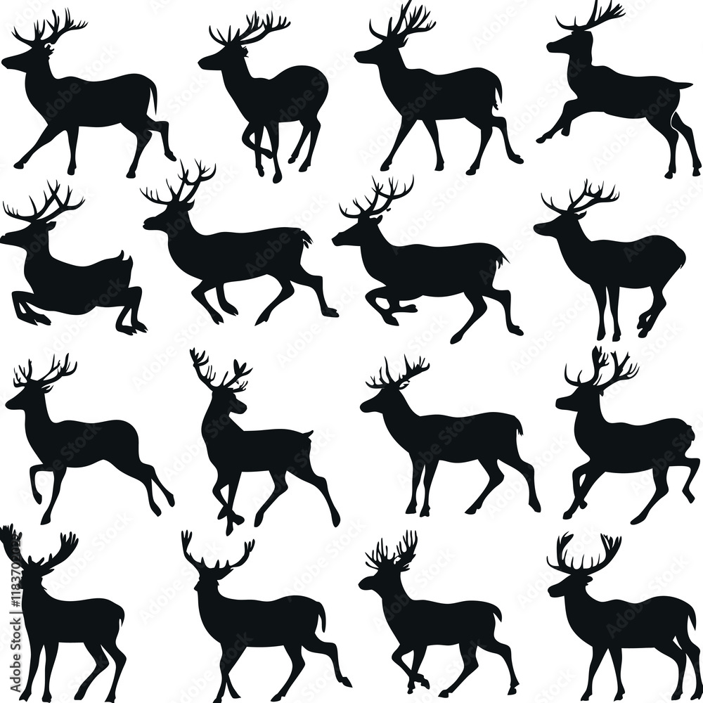 Obraz premium Set consistent walking and running deer black color silhouette vector 