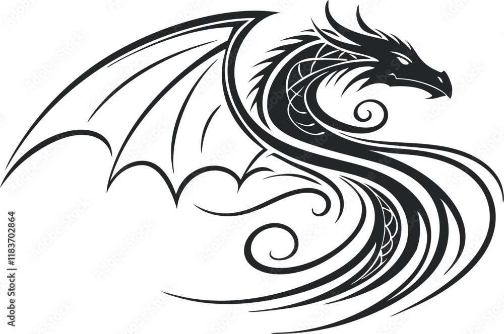 Fototapeta premium Adobe Illustrator Artwork dragon, minimalistic vector design with transparent background, suitable for logos, posters and products