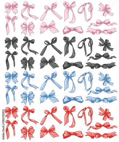 Ribbon vector set. The set has 4 colors: pink, black, blue, red.