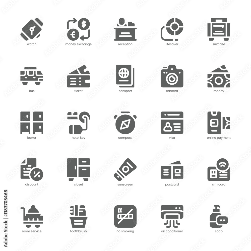 Travel icon pack for your website, mobile, presentation, and logo design. Travel icon glyph design. Vector graphics illustration and editable stroke. Travel icon pack for your website, mobile, presentation, and logo design. Travel icon glyph design. Vector graphics illustration and editable stroke.
