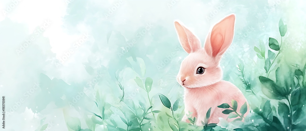 Obraz premium Cute watercolor illustration of a bunny with a pastel