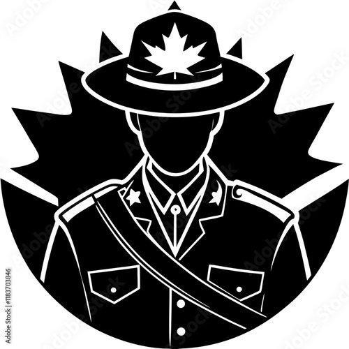 Canadian Mountie Vector Illustration with Maple Leaves for Heritage and Pride