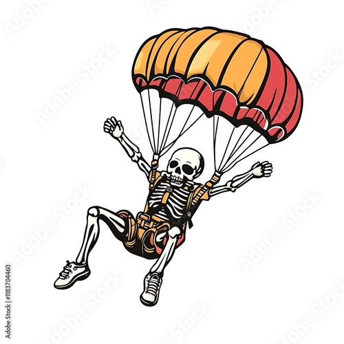 Skeleton skydiving, cartoon graphic