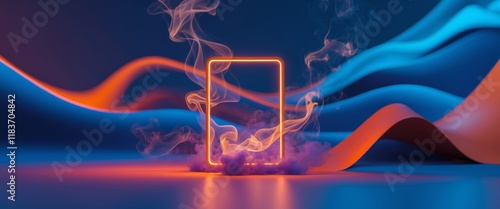 Fire Frame Smoke Glow Neon Abstract Graphic Background photo