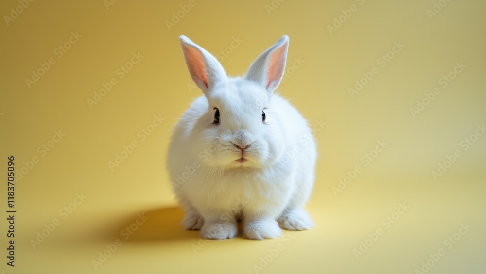 Fluffy white rabbit on a yellow background Fluffy white rabbit on a yellow background
