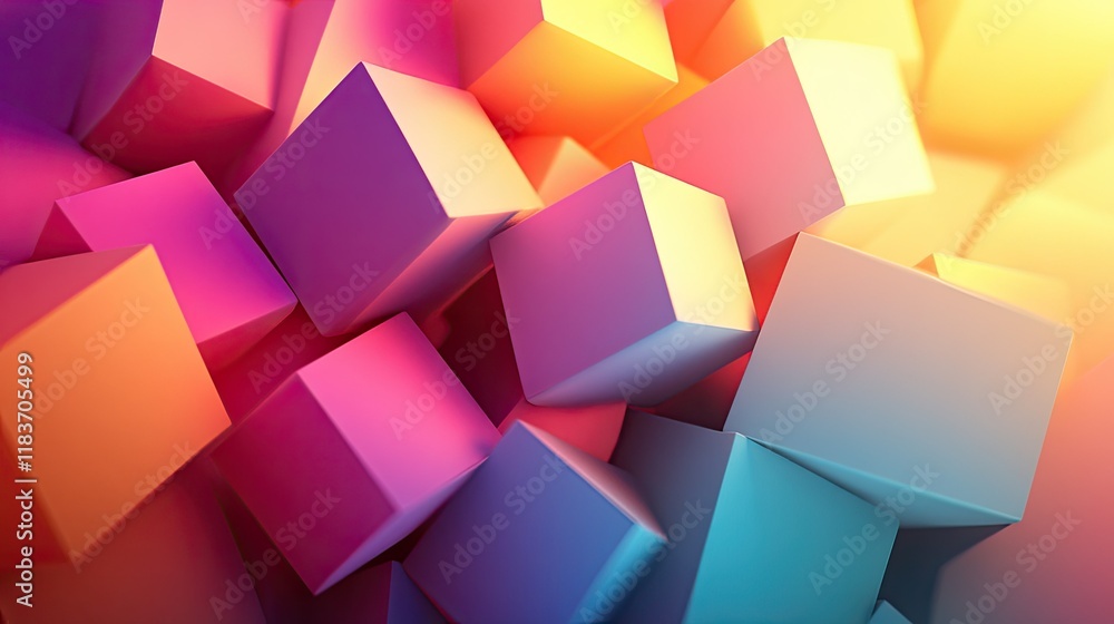 Abstract Colorful Cubes: A vibrant 3D rendering of multicolored cubes, showcasing a dynamic interplay of light and shadow, creating a visually stunning and energetic composition. Abstract Colorful Cubes: A vibrant 3D rendering of multicolored cubes, showcasing a dynamic interplay of light and shadow, creating a visually stunning and energetic composition.