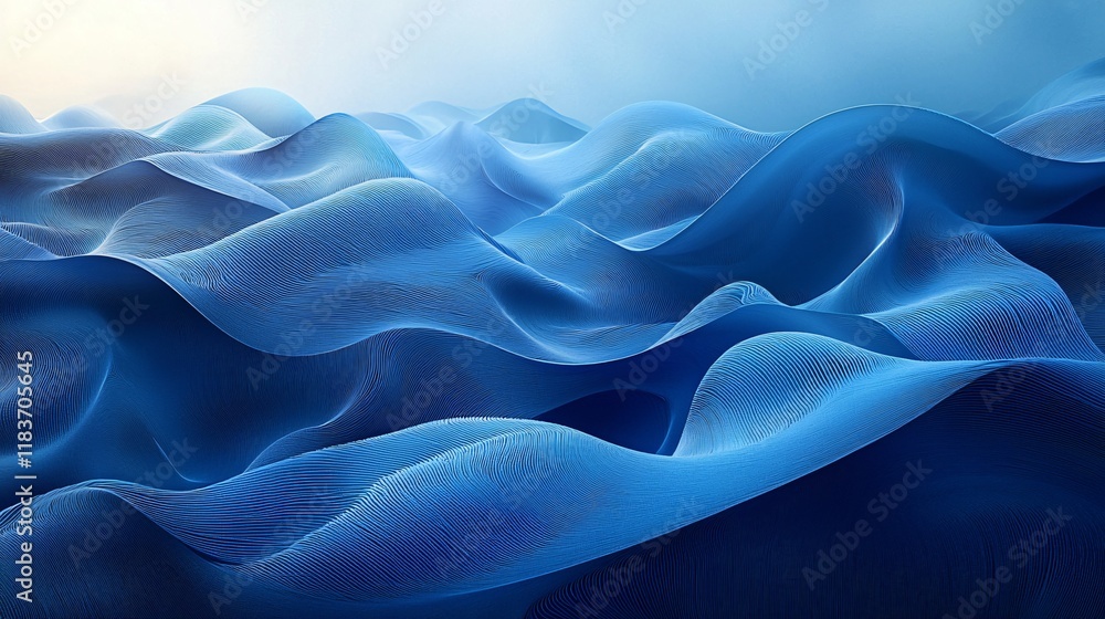 Obraz premium Abstract Blue Wave Pattern 3D Rendered Digital Art Smooth Wavy Lines Textured Background