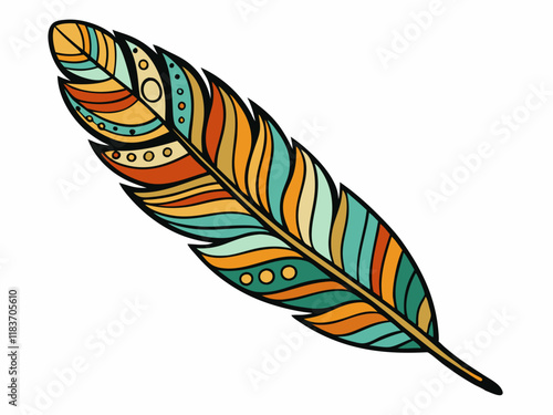 Ornate Colorful Feather Tribal, Boho, Ethnic Design Element
