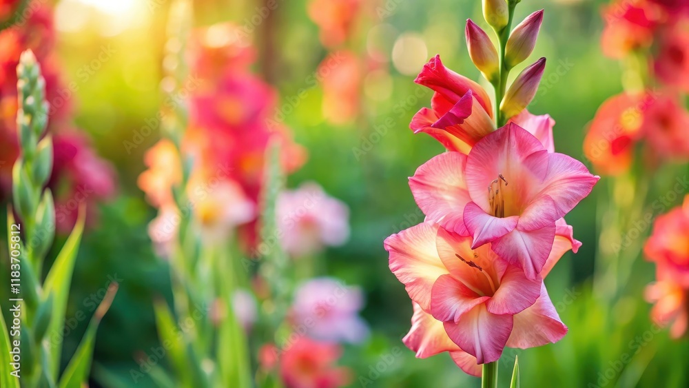 Obraz premium gladiolus flower close up in garden, gardenia, floral, gardenia, floral, green, flowers, foliage, plant, plants, garden