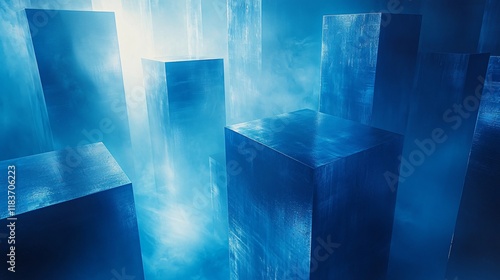 Fototapeta Naklejka Na Ścianę i Meble -  Abstract Blue Cubes Futuristic Sci Fi Background Digital Art 3D Render