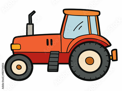 Orange Farm Tractor Illustration Cartoon Vehicle Design