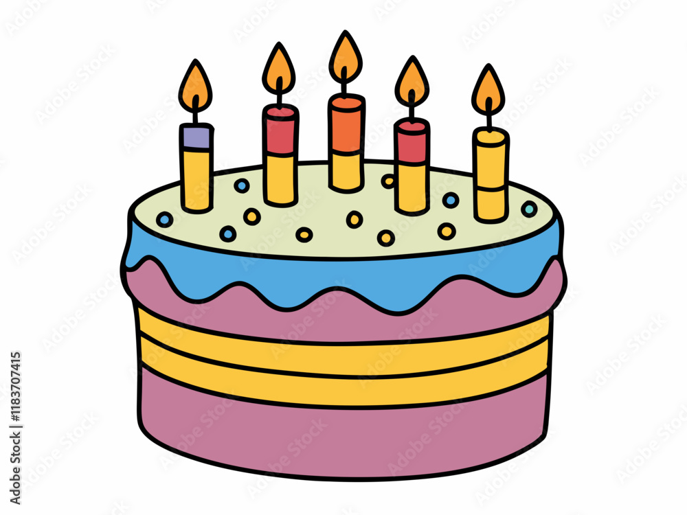 Delicious Birthday Cake with Colorful Candles and Frosting Delicious Birthday Cake with Colorful Candles and Frosting