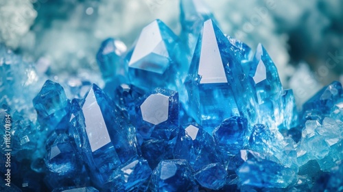 Abstract blue crystal formations shimmering in light, futuristic design, vibrant and sharp, intricate details photo