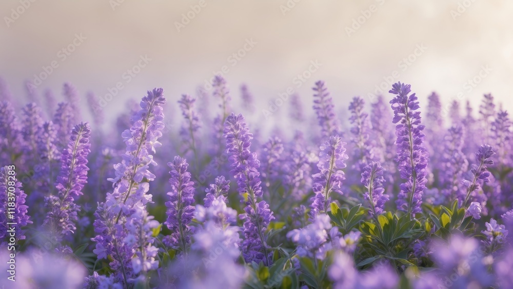 Fototapeta premium Panoramic View of Vibrant Purple Flowers in Full Bloom