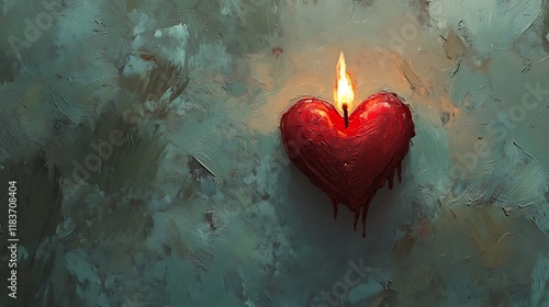 A Burning Heart Shaped Candle Melts Slowly photo