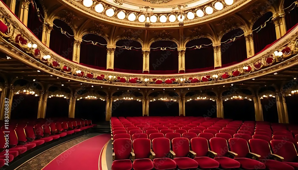 Obraz premium Elegant Gold And Red Theater Auditorium Seats