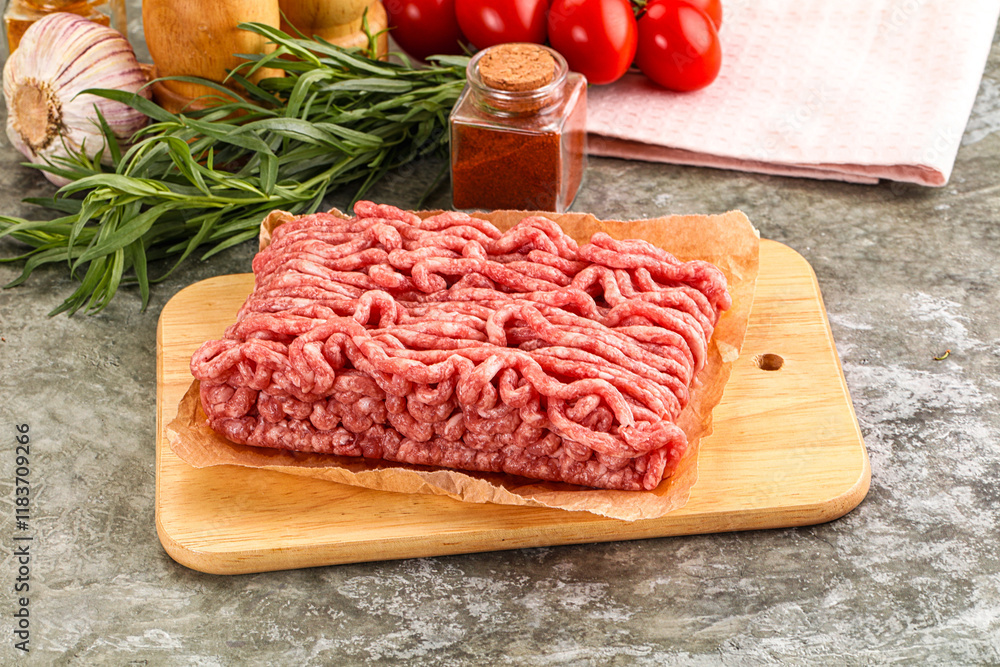 Raw uncooked red minced meat Raw uncooked red minced meat