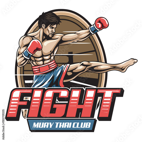 Vector Illustration of Muay Thai Fighter with Detailed Vector Illustration Available for Logo Badge