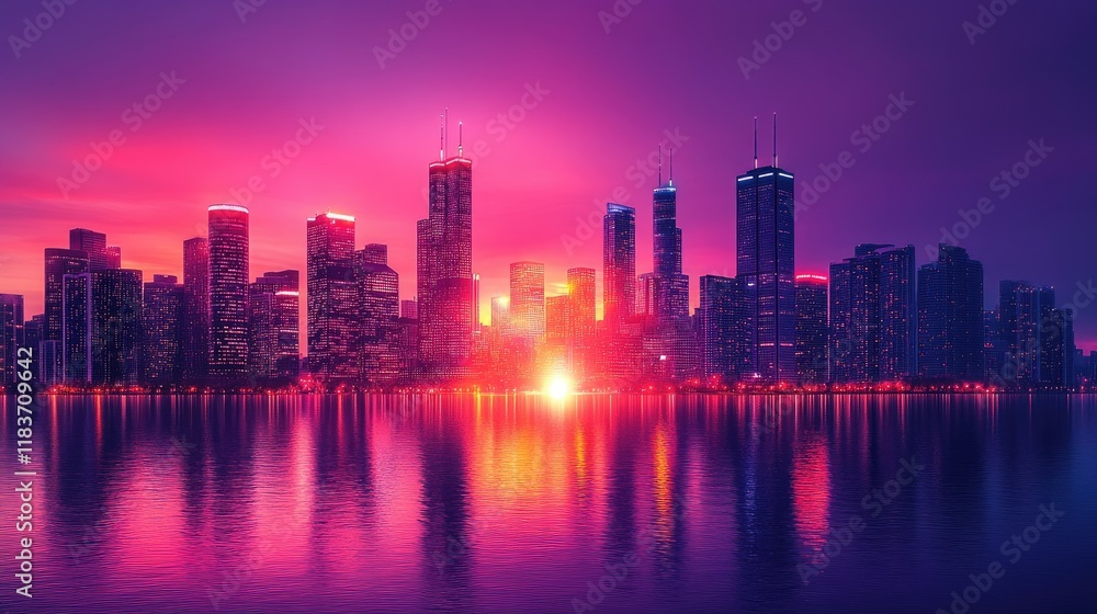 Vibrant Cityscape at Sunset: A Stunning Panorama of Urban Architecture Vibrant Cityscape at Sunset: A Stunning Panorama of Urban Architecture
