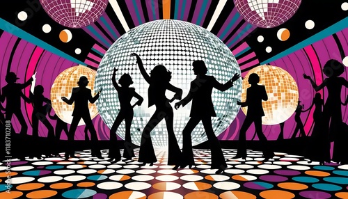 Silhouetted Disco Dancers Celebrate Seventy Seven Style photo