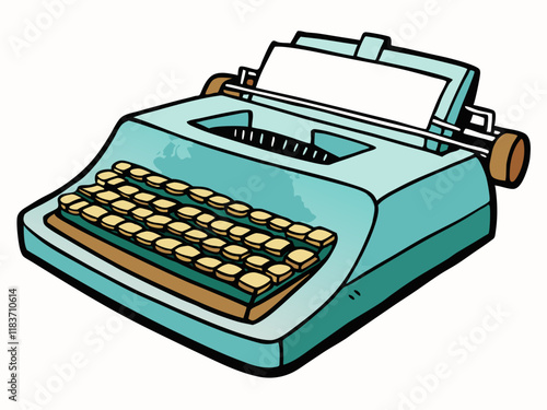 Vintage Teal Typewriter Retro Writing Machine Illustration