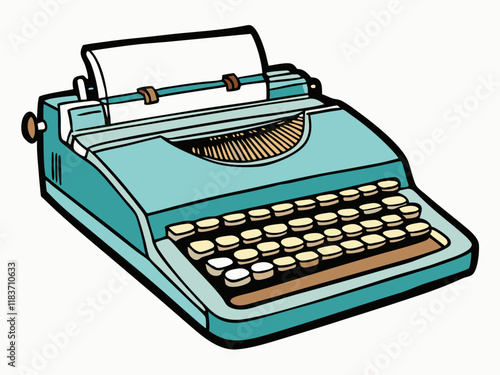 Vintage Teal Typewriter, Retro Writing Machine, Classic Keys