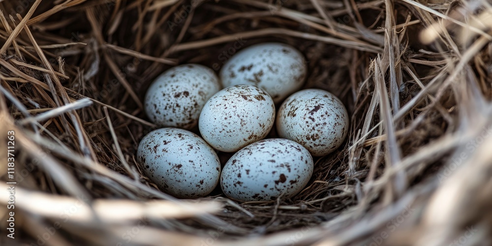 Eggs in the nest, close-up, straw background, natural lighting. Eggs in the nest, close-up, straw background, natural lighting.