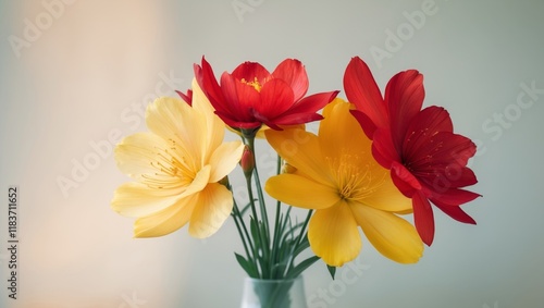 Vibrant Red and Yellow Flowers Bloom Together photo