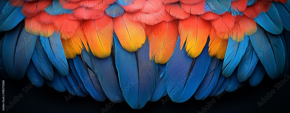 Obraz premium Colorful blue and gold bird feathers against an exotic nature background with a textured appearance, including macaw feathers and wing details