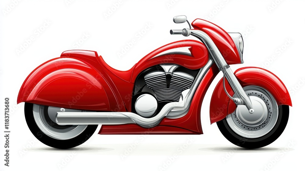 Fototapeta premium A striking red motorcycle with a sleek design, featuring a prominent chrome engine and smooth lines, embodying speed and style.