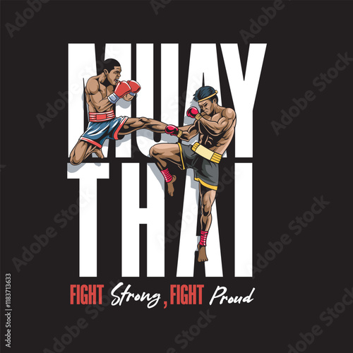 Vector Illustration of Muay Thai Fighter with Detailed Vector Illustration Available for Tshirt Design