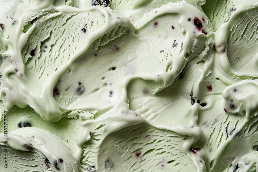 Obraz premium Mint green pistachio ice cream with blueberries. Image illustrated food for advertisement