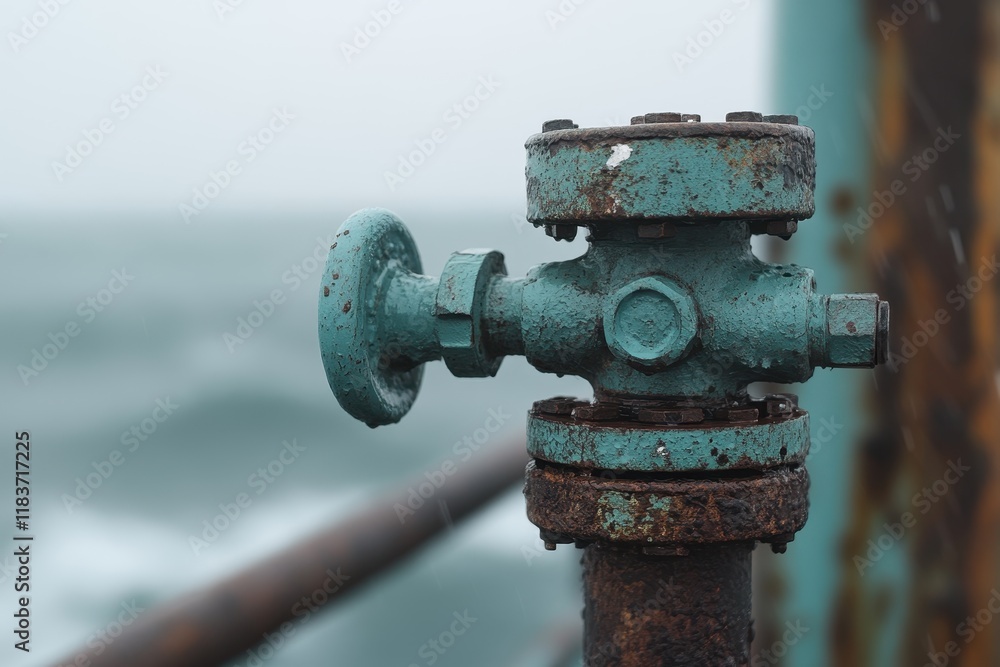 Close up of Weathered Rusty Valve on an Offshore Platform Close up of Weathered Rusty Valve on an Offshore Platform