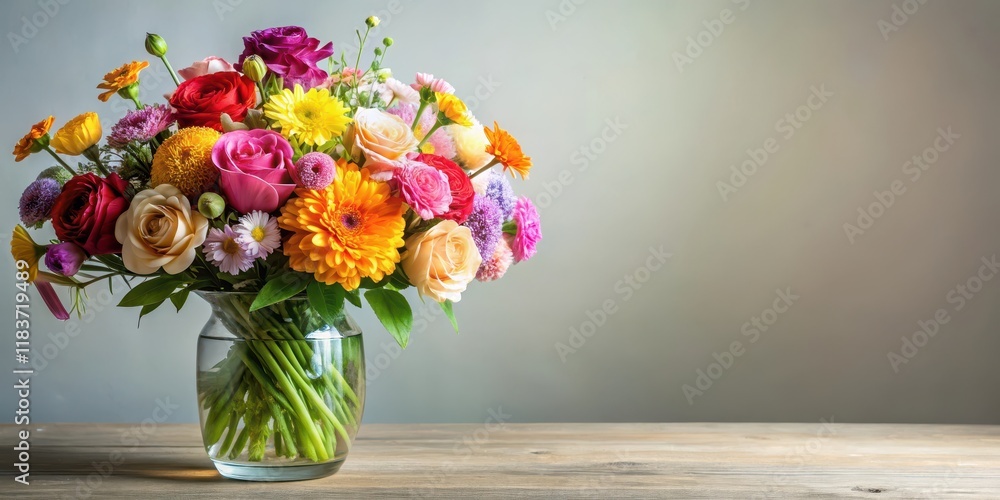 Fototapeta premium Colorful mixed blooms arranged in a elegant vase , flowers, colorful