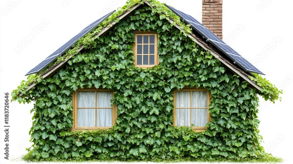 Obraz premium Ivy Covered House with Brick Chimney