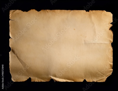 Generated image : Aged parchment with natural yellowed tones and textured edges on a black backdrop. Old paper backdrop
