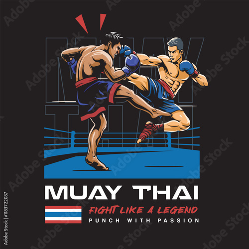 Vector Illustration of Muay Thai Fighter with Detailed Vector Illustration Available for Tshirt Design