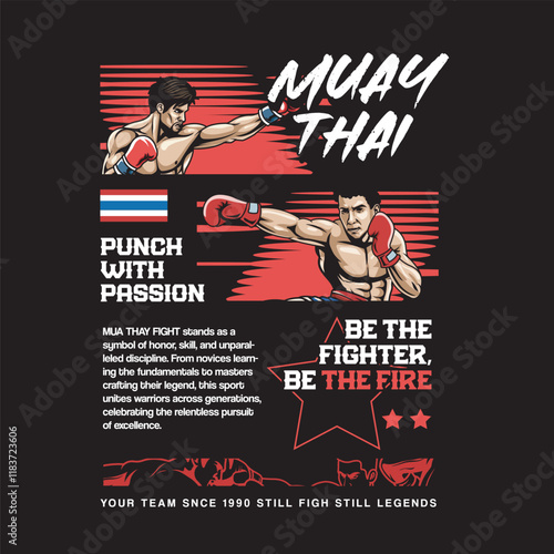 Vector Illustration of Muay Thai Fighter with Detailed Vector Illustration Available for Tshirt Design