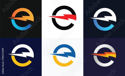 energy e initial letter logo design template vector