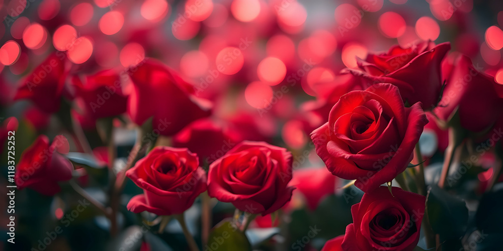 Red roses in bloom, vibrant petals, bokeh background, romantic atmosphere, soft focus, close-up floral photography, deep reds and pinks, garden scenery, Valentine's Day theme, lush flower arrangement, Red roses in bloom, vibrant petals, bokeh background, romantic atmosphere, soft focus, close-up floral photography, deep reds and pinks, garden scenery, Valentine's Day theme, lush flower arrangement,