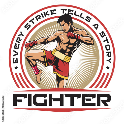 Vector Illustration of Muay Thai Fighter with Detailed Vector Illustration Available for Logo Badge