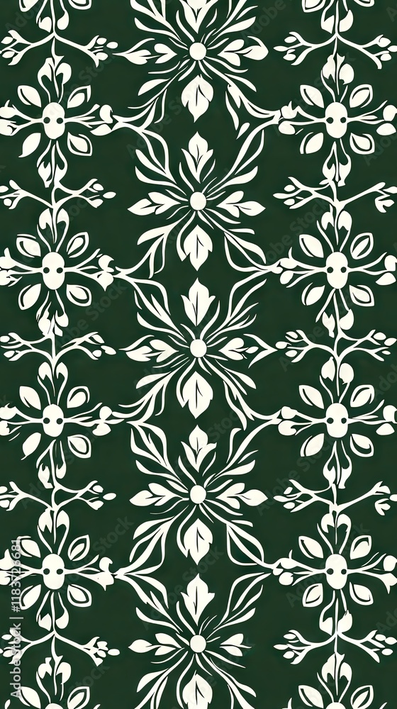 Dark Green and White Floral Pattern Design Dark Green and White Floral Pattern Design