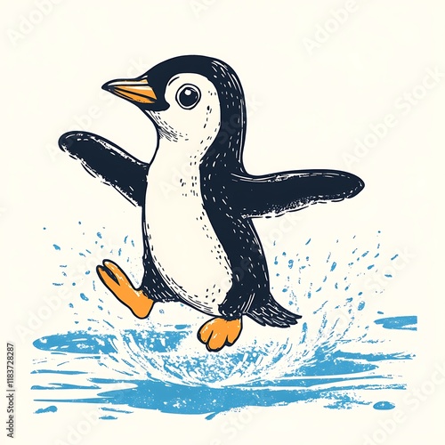 Cute penguin splashing in water photo