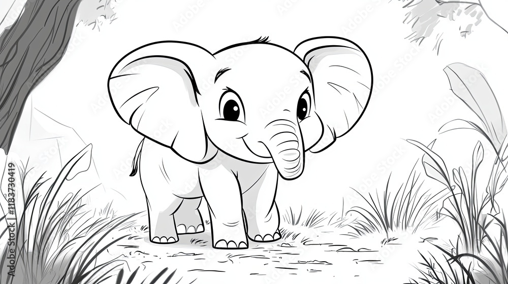 Obraz premium Cute Elephant Coloring Page for Kids