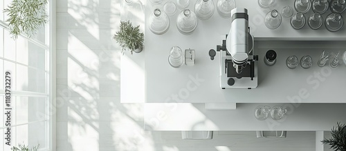 Modern Lab: Sterile White Workspace with Microscope