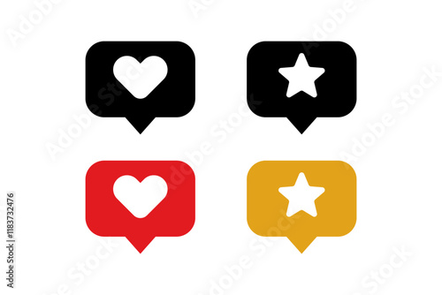 heart and star icon button in speech bubble, favorite icon . Like and love icon