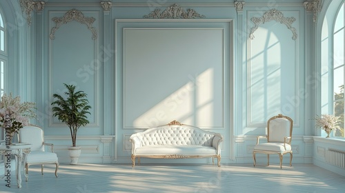 Elegant Blue Room Interior Design with Classic Furniture