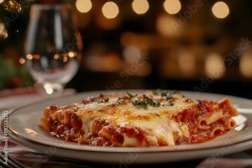 Wallpaper Mural Close-up of baked ziti in an italian restaurant, with cheese and basil Torontodigital.ca