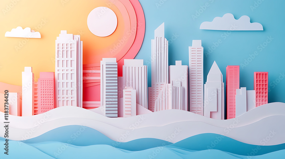 Obraz premium Creative urban city landscape made from paper cut out